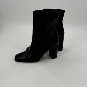 Steve Madden Lourde Black Leather square toe Block Heel Ankle Boots Size 8